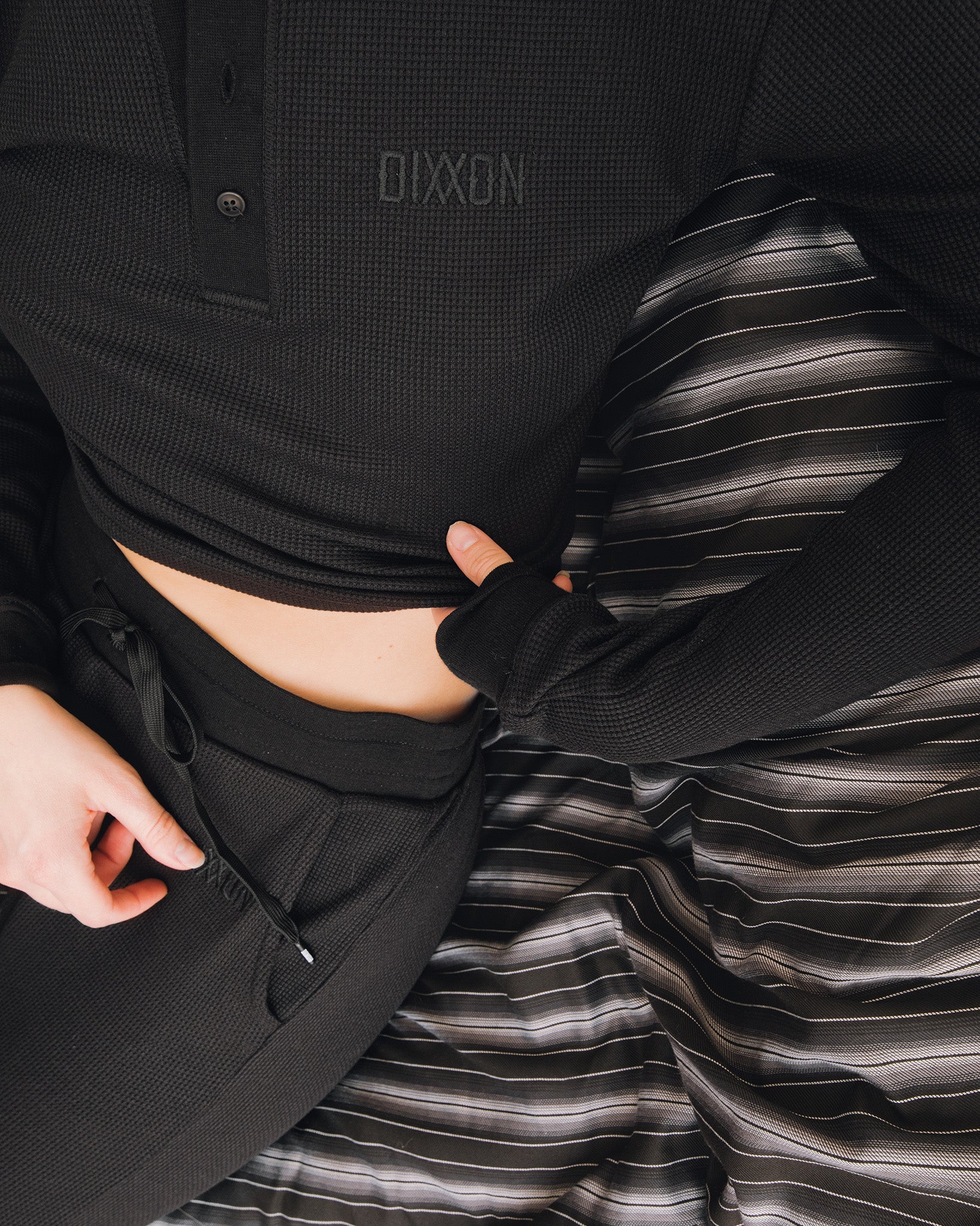 Women's Waffle Knit Long Sleeve Crop Tee - Black - Image 4