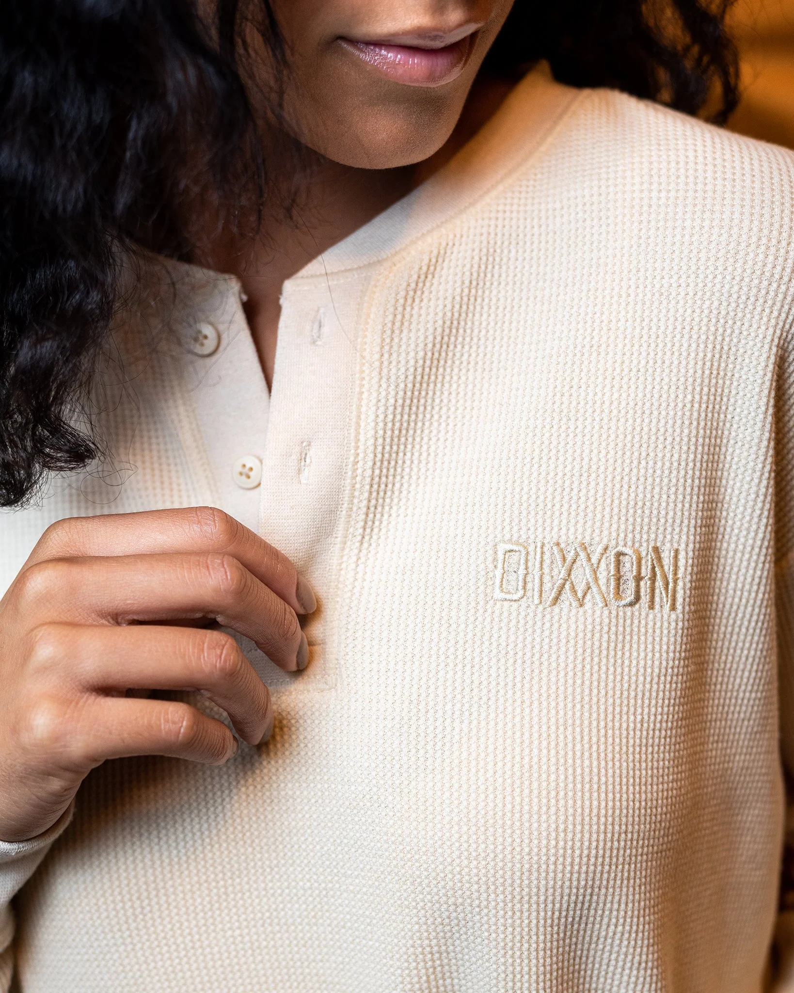 Women's Waffle Knit Long Sleeve Crop Tee - Ivory - Image 3