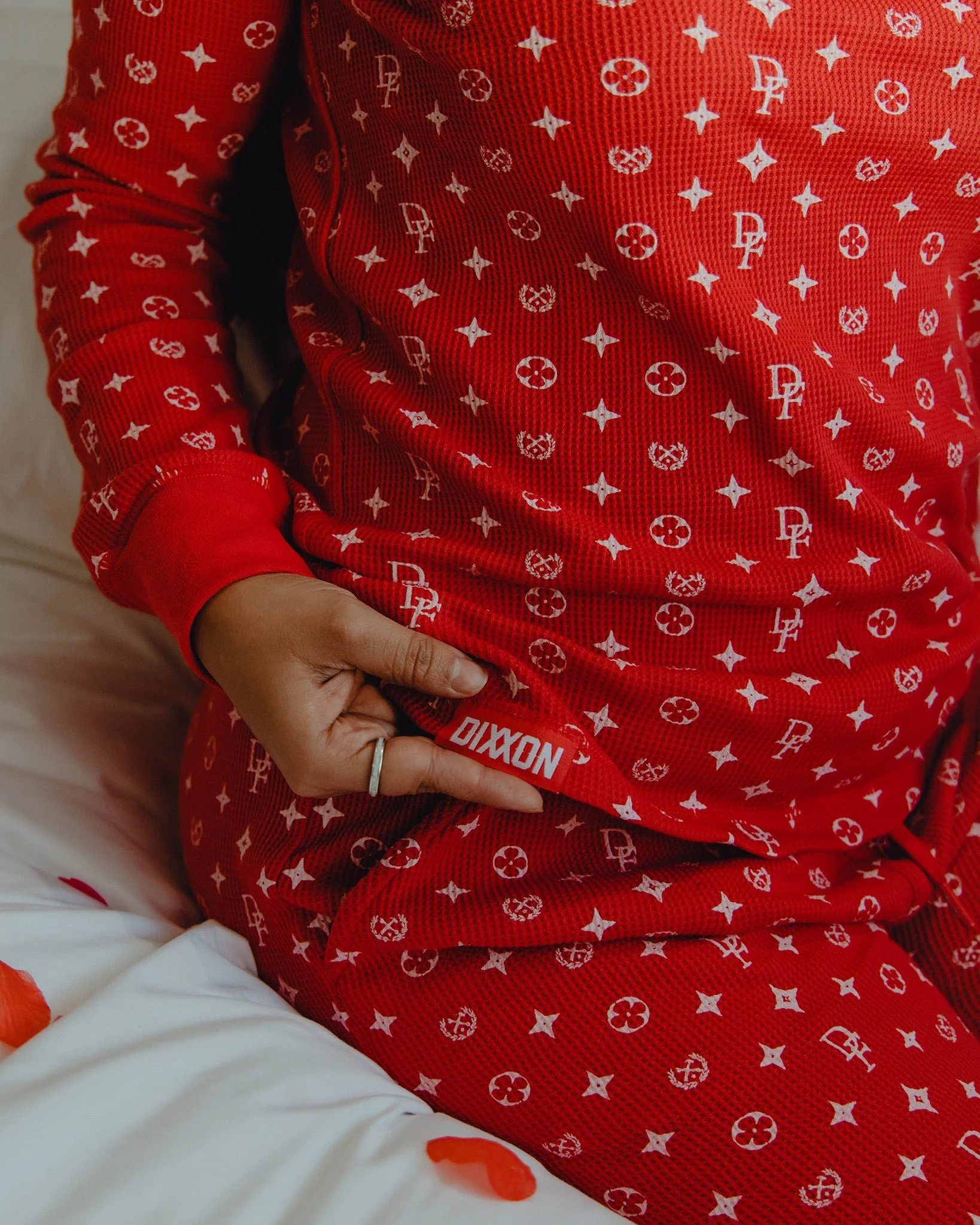 Women's Waffle Knit Long Sleeve Tee - Red & White Bougie - Image 3