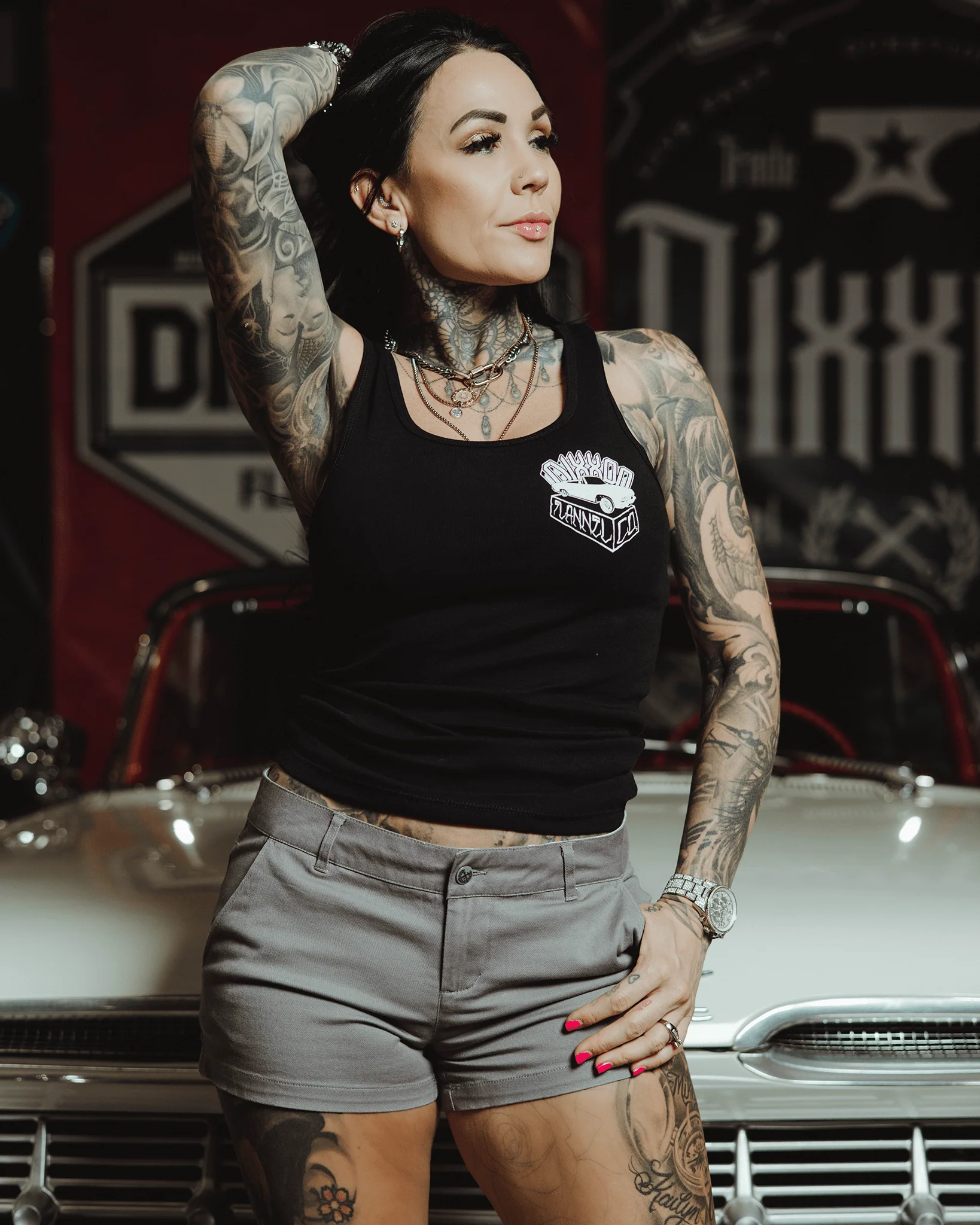 Women's White Block Fitted Tank - Black - Image 3