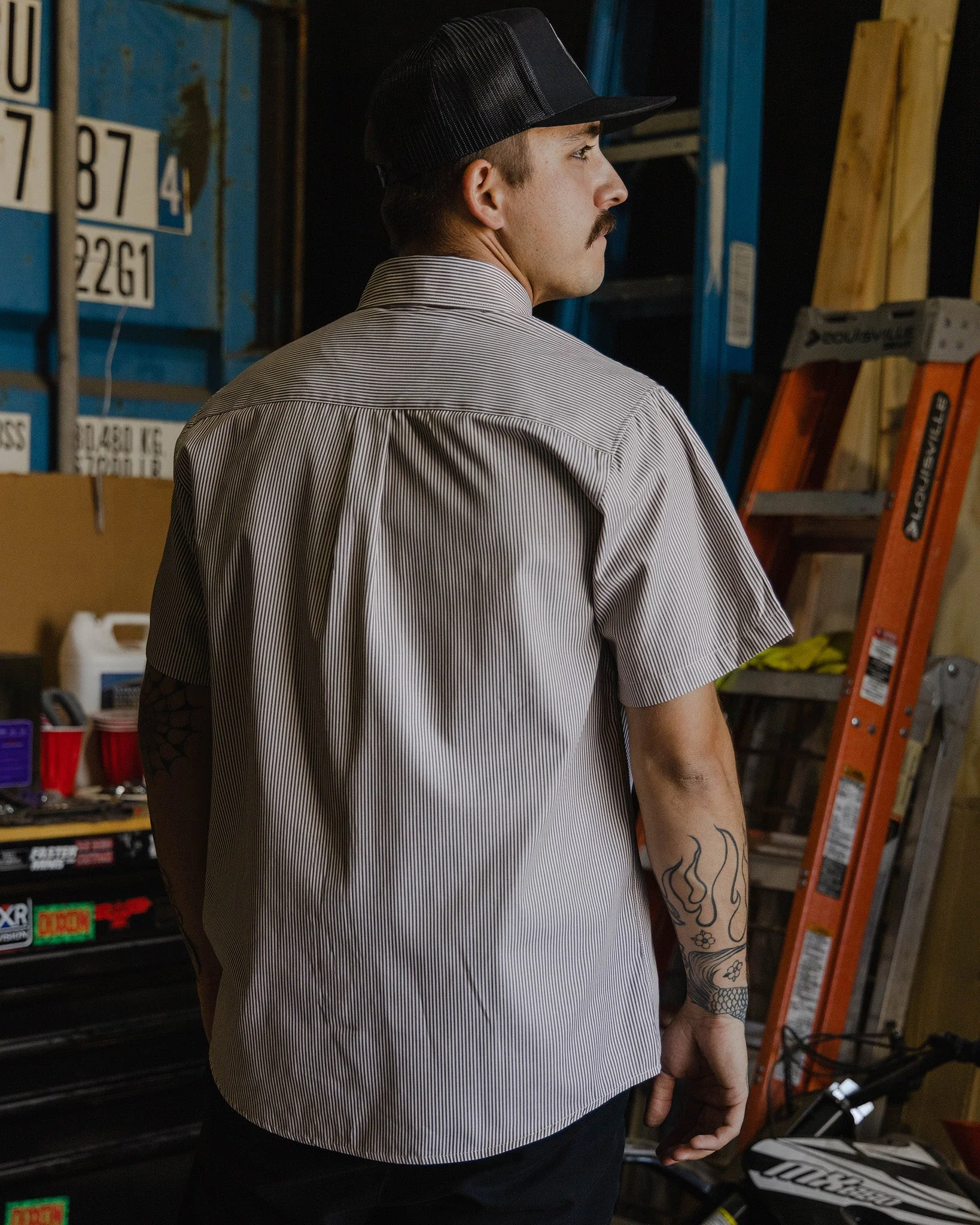 WorkForce Short Sleeve Work Shirt - White & Brown - Image 3
