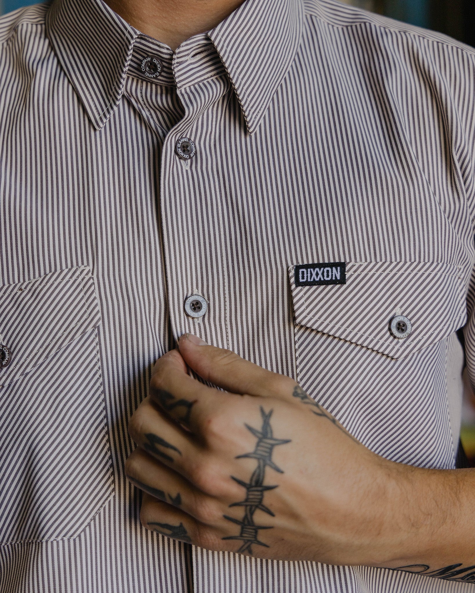 WorkForce Short Sleeve Work Shirt - White & Brown - Image 4