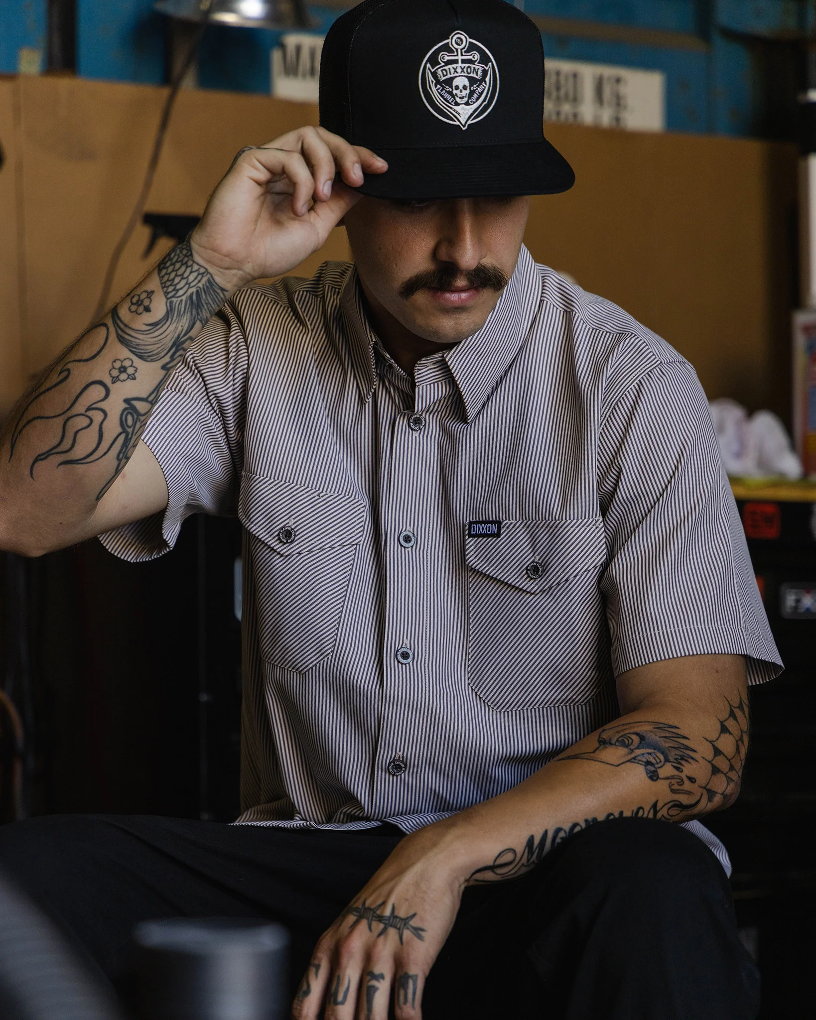 WorkForce Short Sleeve Work Shirt - White & Brown - Image 5