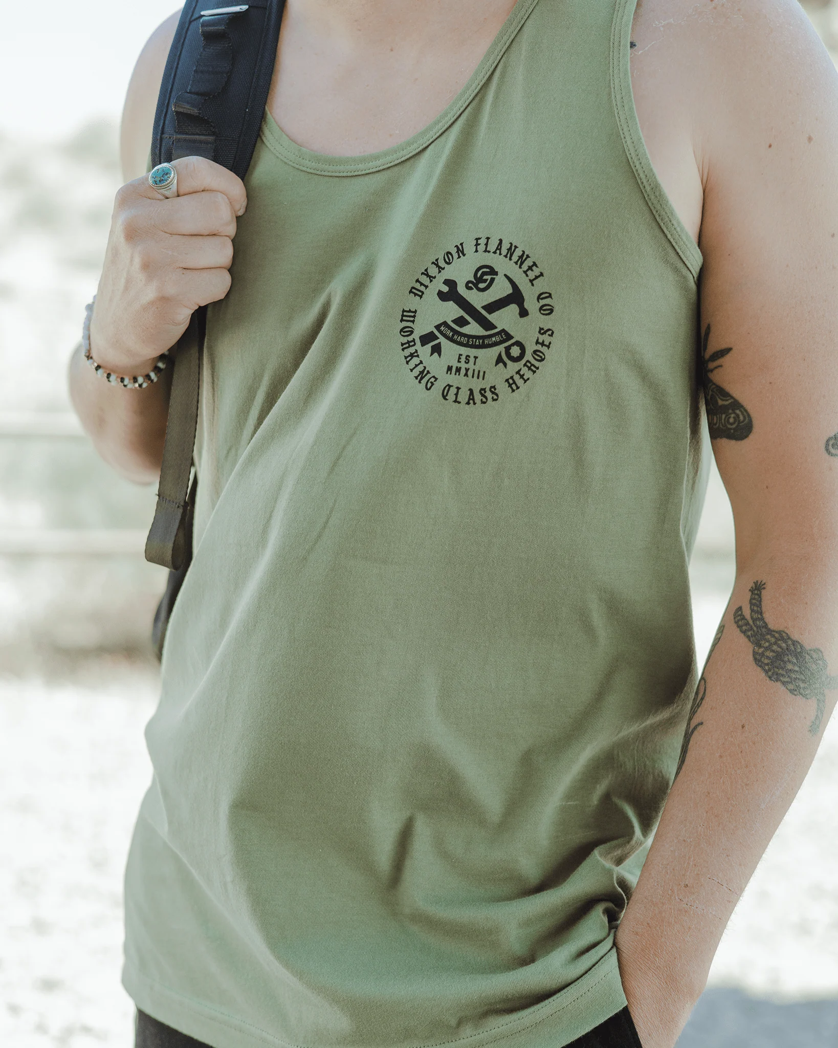 Black Working Class Badge Tank - O.D. Green - Image 2
