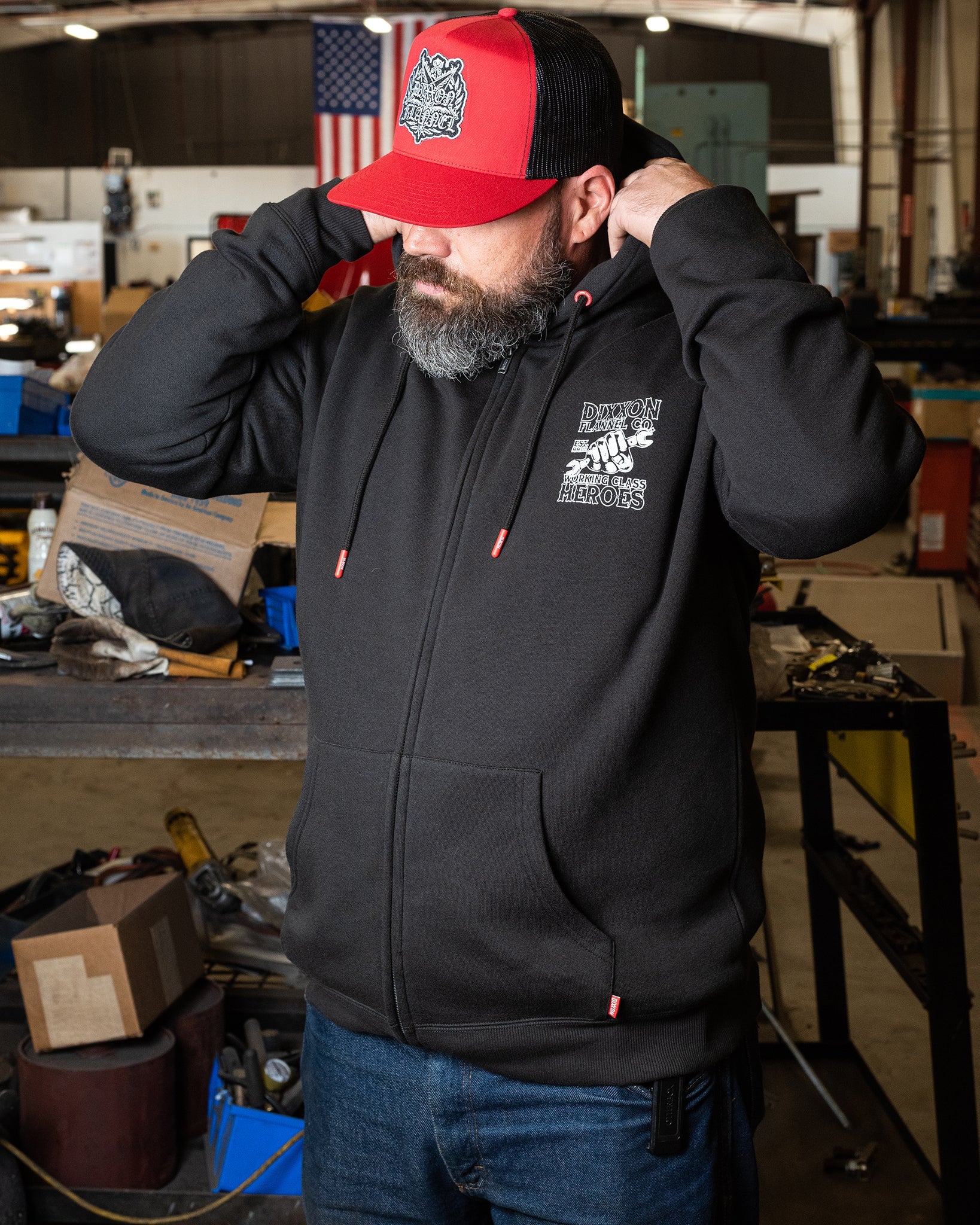 Working Class Fist Zip Up Hoodie - Black - Image 5