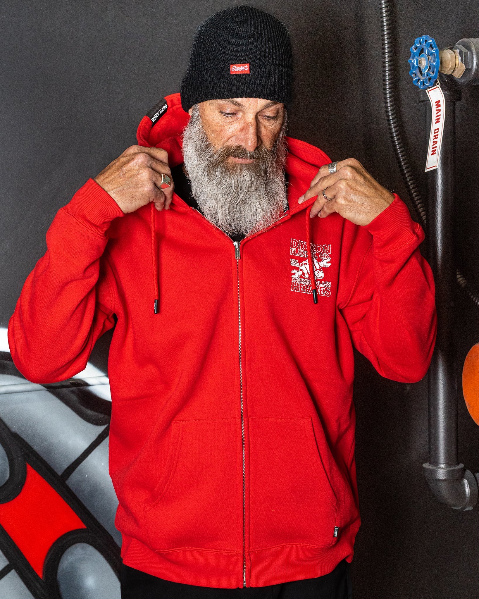 Working Class Fist Zip Up Hoodie - Red - Image 5
