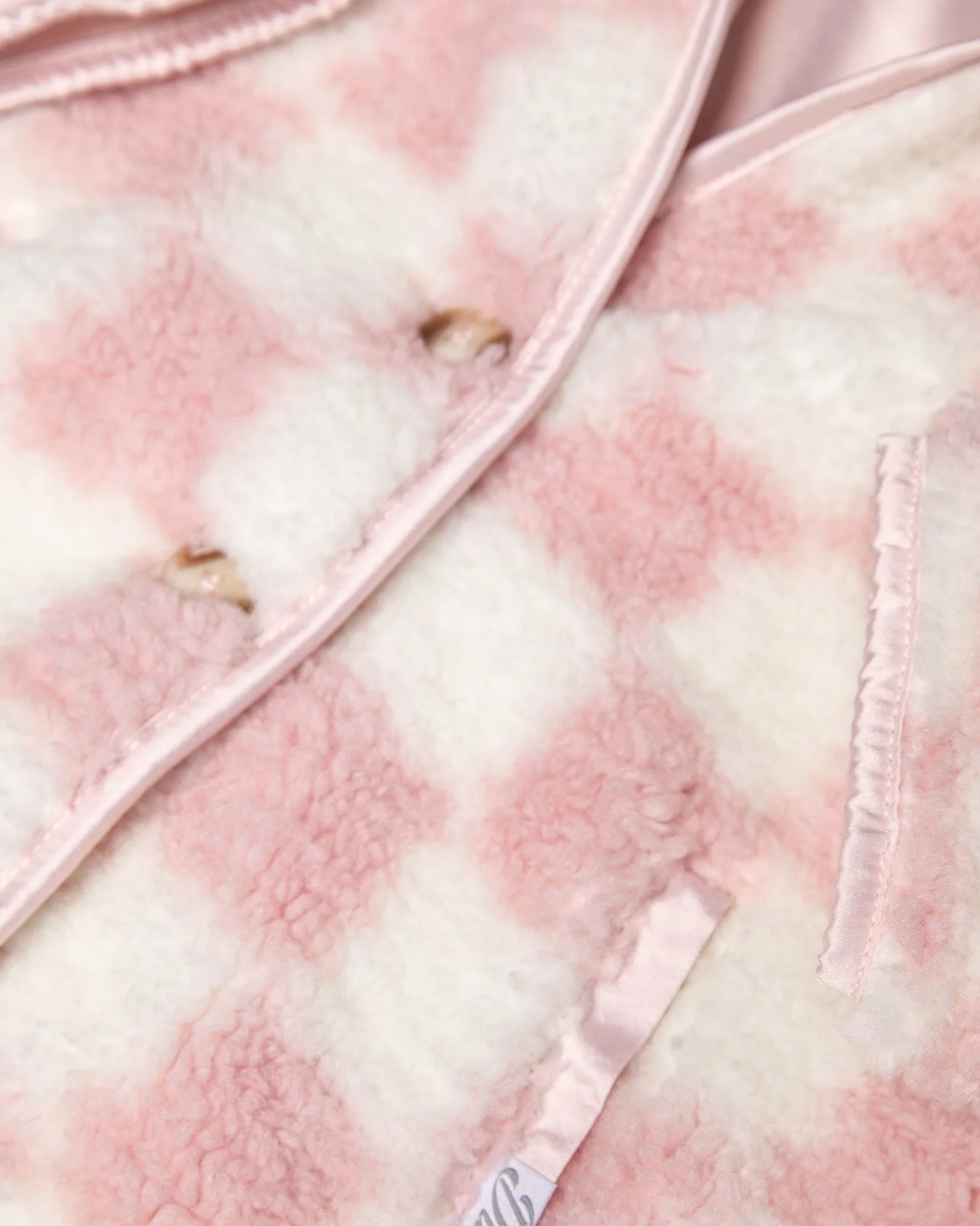 Youth Checkered Sherpa Cardigan - Pink & Cream - Image 6