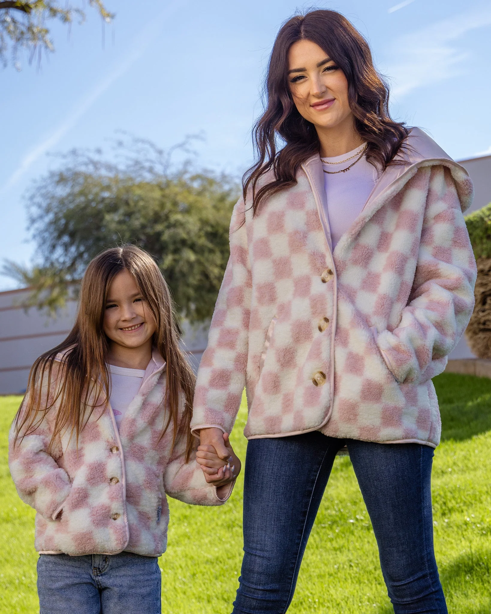 Youth Checkered Sherpa Cardigan - Pink & Cream - Image 8